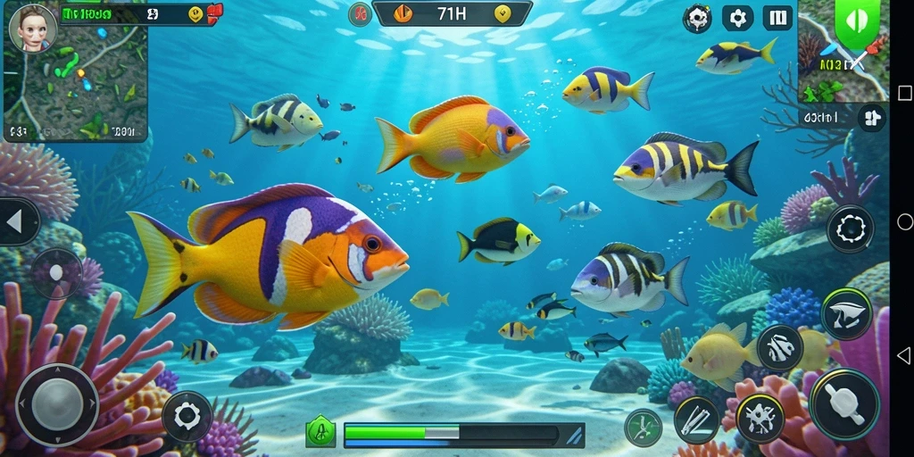 Screenshot gameplay 71H menampilkan aksi Tembak Ikan yang seru.