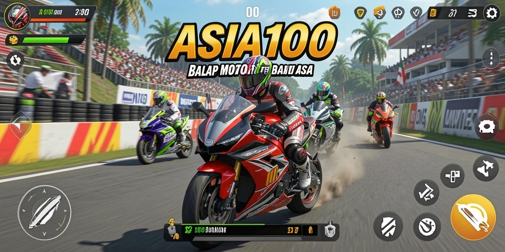 Tampilan gameplay balap motor yang mendebarkan di ASIA100.