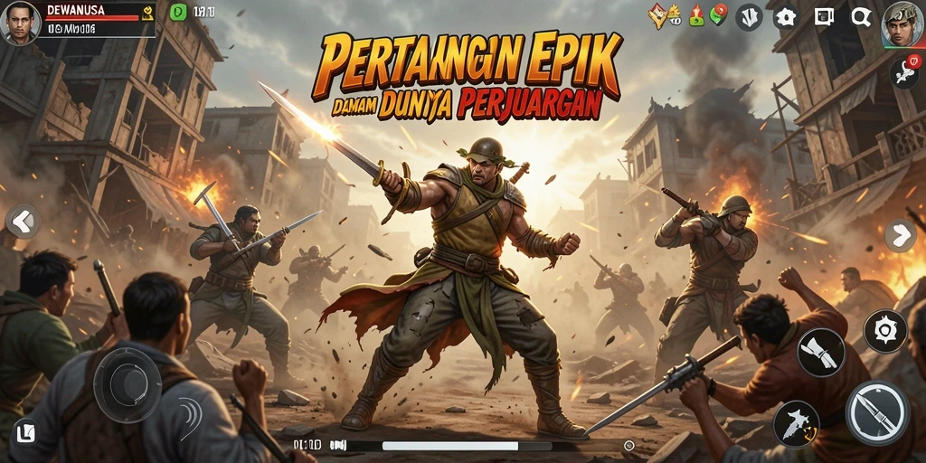 Tampilan menegangkan dari pertarungan di DEWANUSA dengan karakter yang beraksi.