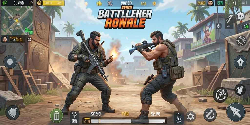Tangkapan layar gameplay FO8 menunjukkan momen pertempuran seru di Battle Royale.