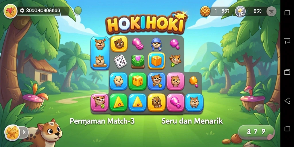 Gameplay HOKIHOKI yang seru dengan tantangan mencocokkan item.