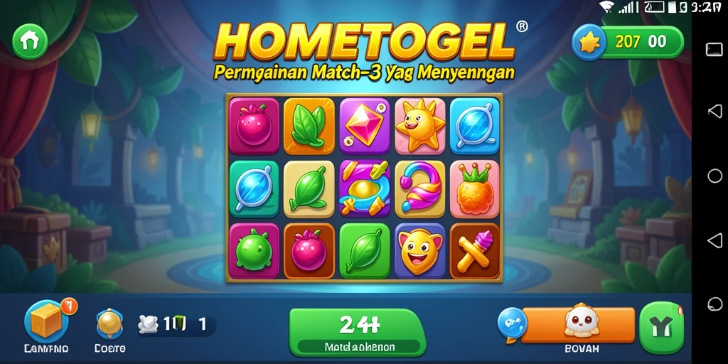 Tampilan gameplay seru dari HOMETOGEL dengan nuansa Match-3.