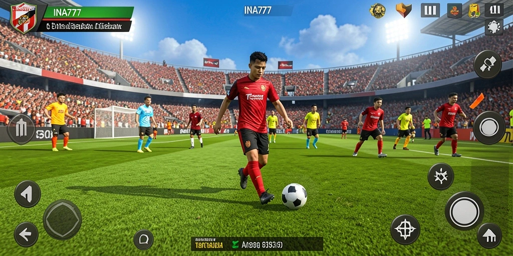 Screenshot gameplay INA777 dengan aksi sepak bola yang mengesankan.