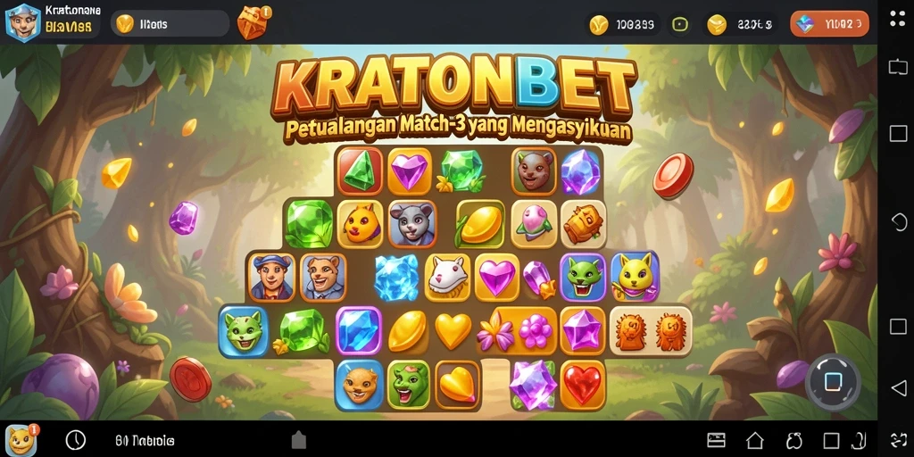 Tampilan gameplay seru di KRATONBET dengan tantangan Match-3.