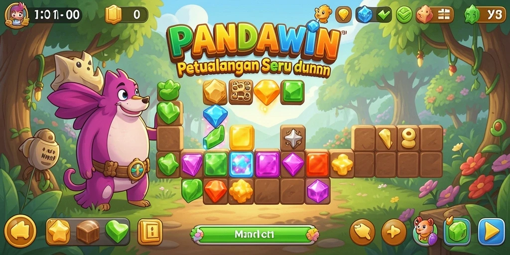 Screenshot gameplay dari PANDAWIN yang menunjukkan penuh warna dan tantangan.