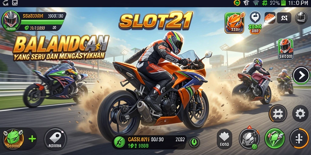 Screenshot menampilkan momen seru balapan motor dalam SLOT21.
