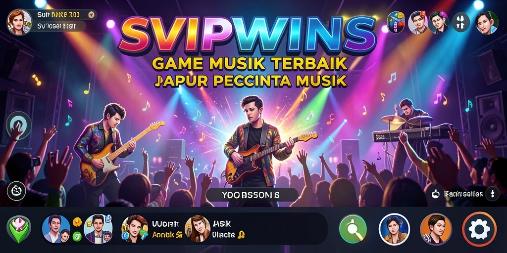 Tampilan gameplay SVIPWINS dengan berbagai mode permainan musik.